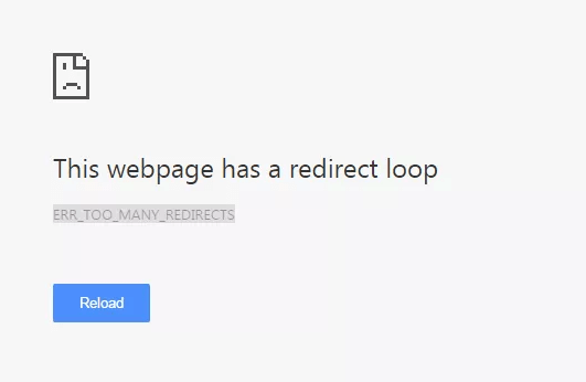 Pagina messaggio Err_too_many_redirects