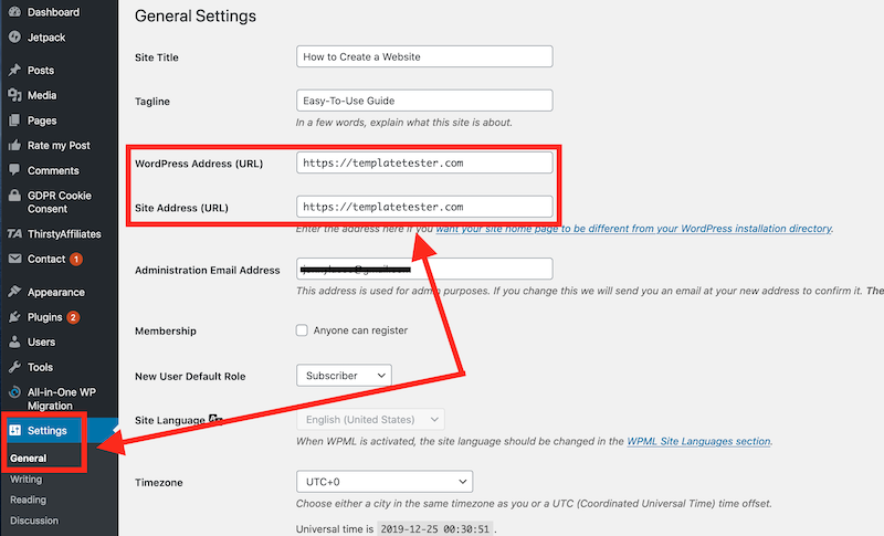 WordPress troubleshooting - how to check url settings