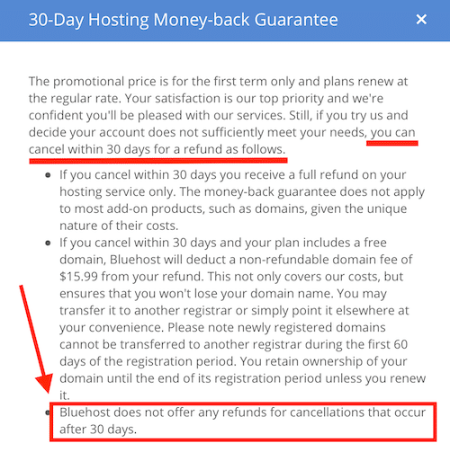 Bluehost refund policy