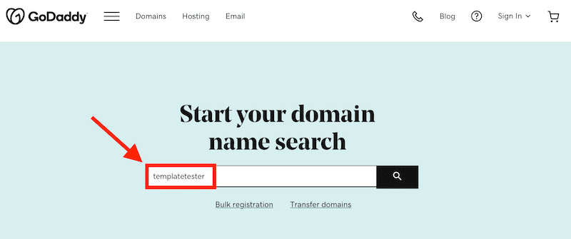 search for a domain name with GoDaddy