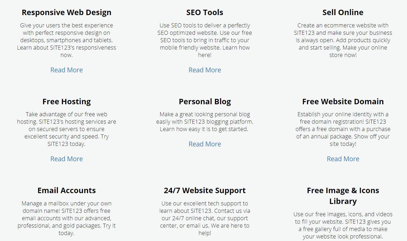 Site123 features and functionalities